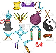 忍者,动画片,符号,空手道,传统,运动,剑,莫诺湖,布置