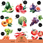 25款水彩手绘水果蔬菜西瓜菠萝西红柿桃EPS矢量图片设计装饰素材-淘宝网