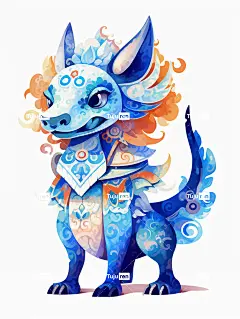 亚洲萌画龙，野兽派配色风格