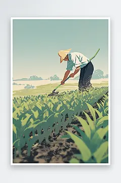 AI立春复古农民插秧春耕农忙种田插画