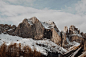 snow winter cliff rocks mountains hill trees plants nature highland valley sky clouds 