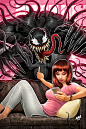 Venom No.1 Cover, David Nakayama : “Shh...Venom, shhh.” Mary Jane is having none of it on my VENOM No.1 EXCLUSIVE cover for @krscomics —our first time working together! Pre-orders on their website sold out right away, but I’ll be on hand at MegaCon next m