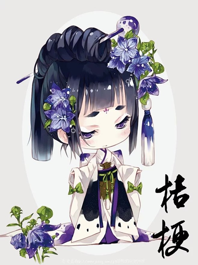 和风人物q版可爱萌素材小女孩手绘  花拟...