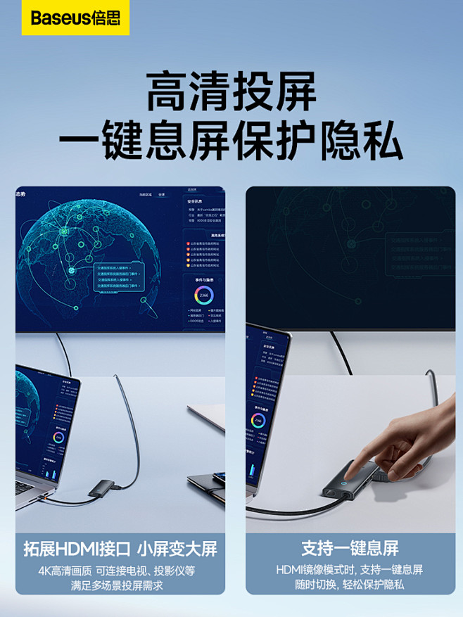 倍思Typec拓展坞usb扩展器集线器U...