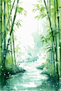 水彩中国风竹子竹林自然风景插画