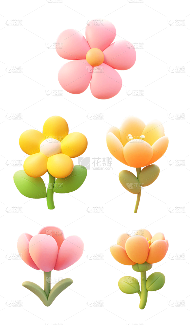 素材组合-通用软3D立体彩色花朵花卉元素...