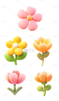素材组合-通用软3D立体彩色花朵花卉元素贴纸素材