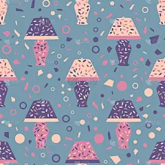 图案与台灯无缝搭配。适合纺织或纸张印刷。矢量插图。可爱的重复背景。