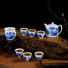 凤卜 湖光山色 景德镇高档手绘陶瓷茶具套装 8头