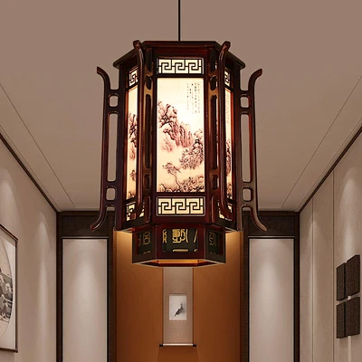 中式宫灯灯笼吊灯仿古中国风实木阳台门厅古建六角灯走廊工程吊灯-淘宝网-花瓣网