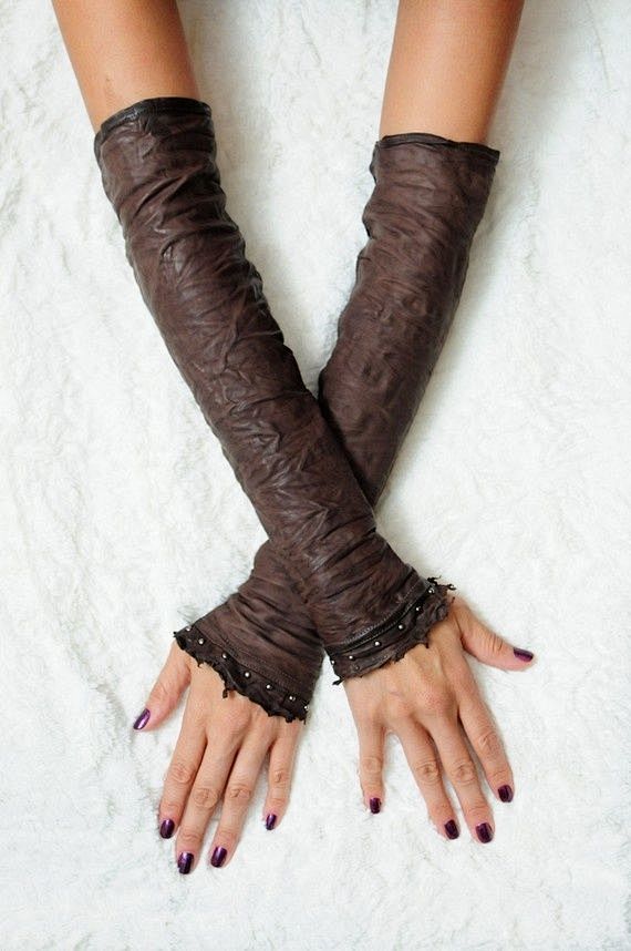 brown leather sleeve...