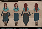 Her normal clothing in the laboratory and shop