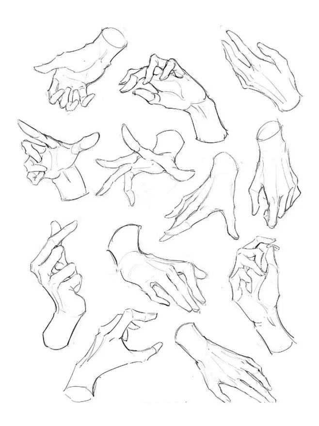 【绘画参考】多角度手部姿势画法参考！