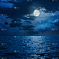夜晚,海洋,在上面,云,水,天空,星系,月亮,曙暮光,光