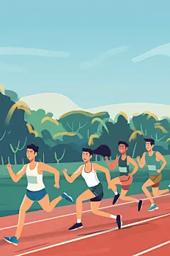 AI数字艺术扁平风校园运动会人物插画