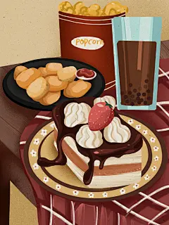 唯美黄色创意高端清新美食插画海报