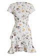 Rife Sun Dress : Rife Sun Dress, from our Fall 17 collection, in Dandelion Floral linen. Fitted dress with ruffles throughout cutout back and asymmetric skirt hem. Button and invisible zip closure centre back, fully lined.