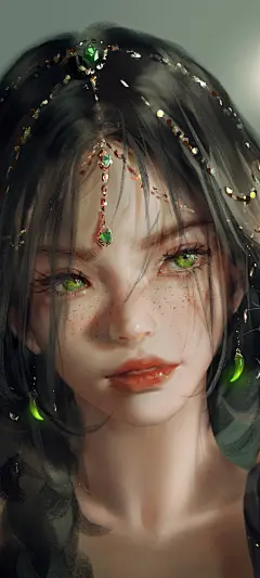 公主 绿色眼睛 头饰 唯美 鬼刀高清全屏手机壁纸_彼岸手机壁纸