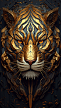 GOLD Fractalism TIGER ART