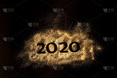 2020年新年快乐。创意拼贴数字2和零组成了2020年。美丽闪闪的金色数字2020在黑色的背景设计。