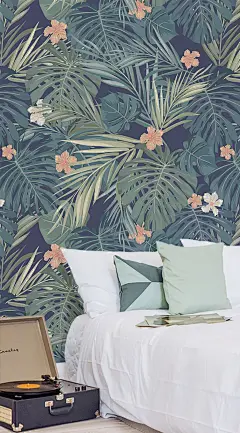 清新雅致的卧室，漂亮的植物背景墙