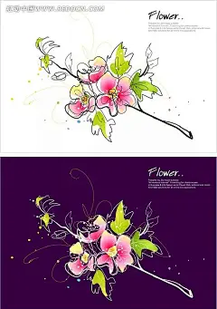 粉色花卉AI|粉色|粉色花卉|好看的花|贺卡折页|花边|花边素材|花卉|花纹|花纹素材|绿叶|矢量|矢量素材|图案|一枝独秀|迎春花|折页