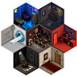 These low-poly, isometric artworks feature miniature rooms inside hexagons - Digital Arts