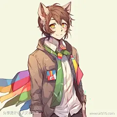 狼耳少年_提示词查看_Midjourneyai绘图工具关键词描述词咒语_1024X1024像素-校服,幻想,兽耳,短发,少年,二次元-提示词编号:2023072015001991-绘ai-www.ai016.com-素材库-sucai1.cn