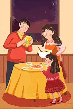 手绘全家一起吃团圆饭新年快乐元素图片大小500x750px 图片尺寸290.37 KB 来自PNG搜索网 pngss.com 免费免扣png素材下载！餐桌前的一家人#春节#灯会#红色灯笼#卡通手绘#农历春节#新年#新年灯笼#新年夜#新年装饰#元旦#元宵节#中秋#