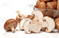 香菇,白色背景,分离着色,褐色,水平画幅,素食,无人,有机食品,篮子,金针菇