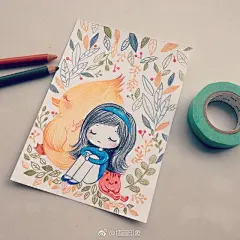 漂亮的女孩，彩铅手绘
【插画师：Sorssora】 ​via @插画印象 ​​​​