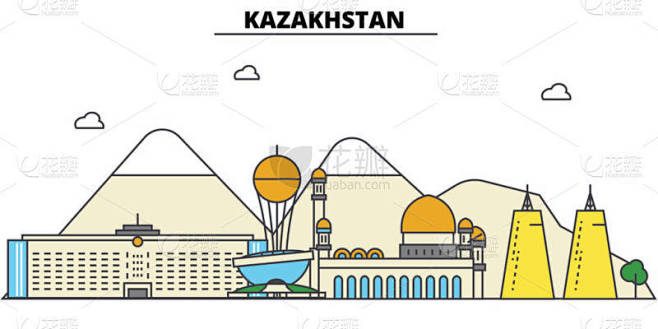 哈萨克斯坦。城市天际线： 体系结构、 建...