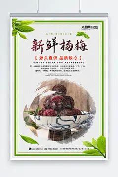 小清新新鲜杨梅夏季水果果园促销海报