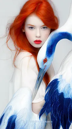 手机壁纸#D433丨青花映鹤红发少女丨12P - 小红书