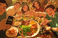 夏日聚会发小漫画风插画