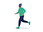 Running man in green coat semi flat color vector character