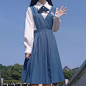 【雾冉上】原创JK制服 护奶裙 蓝色刺绣学院风背心裙学院风连衣裙-淘宝网