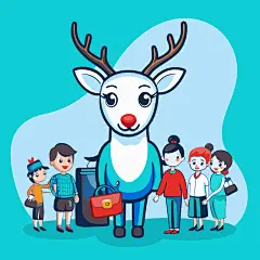 卡通人物梅花鹿娃娃插画元素