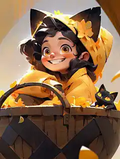 可爱女孩黄毛衣猫耳帽