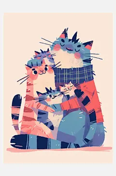数字艺术猫咪装饰画扁平手绘风卡通猫-众图网