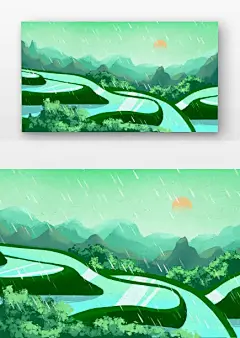 原创插画绿色梯田图片下载