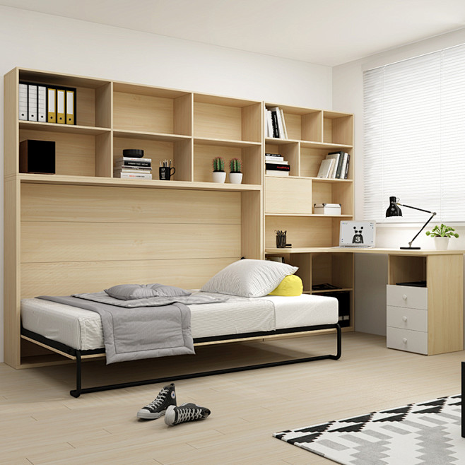 多功能壁床折叠床小户型板式床组合壁床书柜...