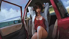 夏天 少女 绑辫子 汽车4k动漫壁纸_彼岸图网