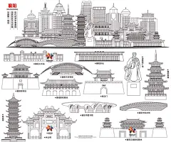 中国湖北襄阳地标建筑襄阳城市建筑襄阳城市插画襄阳城市景点合集