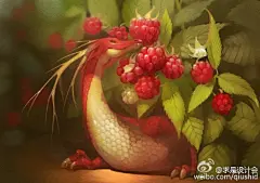 来自俄罗斯的插画兼数字艺术家Alexandra Khitrova绘制了一组概念插画，以小龙为主体，刻画了他们盘旋在枝头觅食的景象。PS想起了花木兰里面的小龙#求是爱设计#