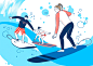 冲浪划水 淡彩手绘 水上竞技  休闲运动插图插画设计PSD tid050t003003