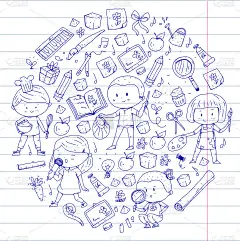 的孩子。学校和幼儿园。创造力和教育。音乐。探索。科学。的想象力。玩和学习。烹饪。唱歌。阅读。不同的爱