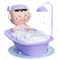 C4D-3D立体婴儿人物插画-洗澡