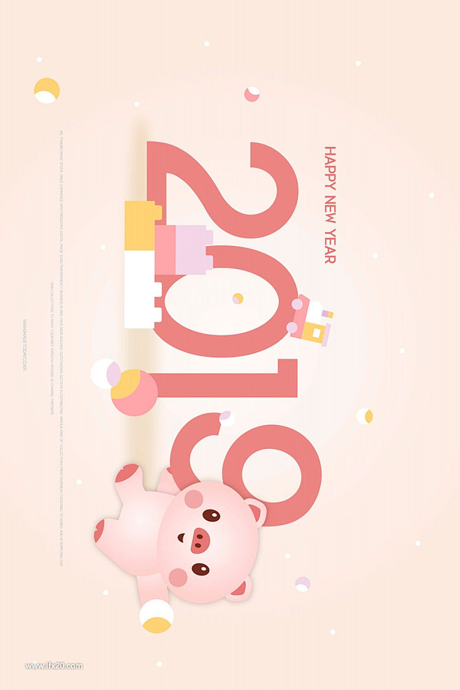 2019卡通可爱小猪简约版式彩色背景新年...