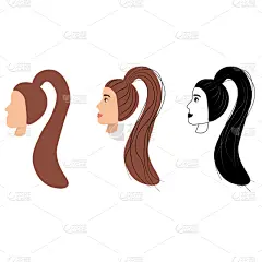 轮廓,矢量,绘画插图,可爱的,肖像,棕色头发,侧面视角,长发,女性,贺卡